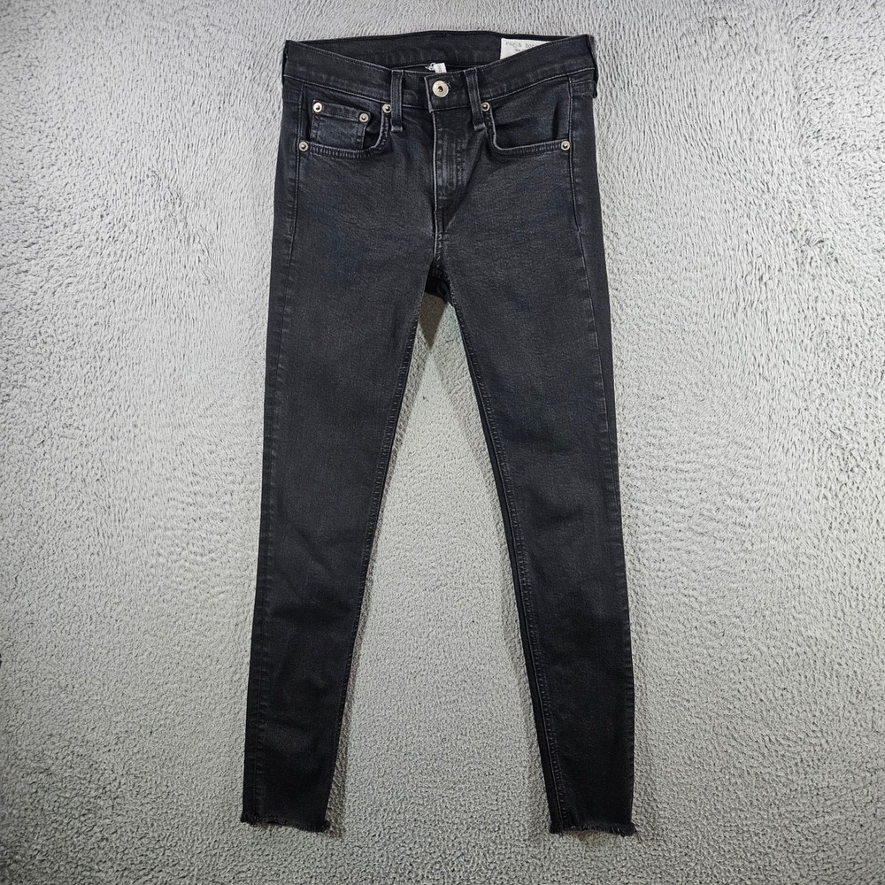 Rag & Bone Ankle Skinny Jeans Black Faded Raw Hem W1526I769BRA Womens 25